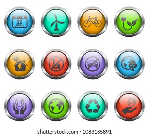 earth day vector icons on color glass buttons
