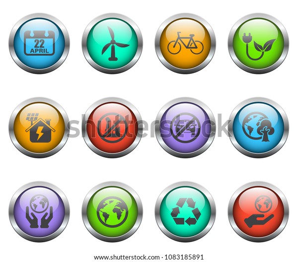 earth day vector\
icons on color glass\
buttons