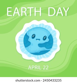 Earth day vector illustration. Card for social posts. Celebrating environmental safety banner with cute cartoon character.