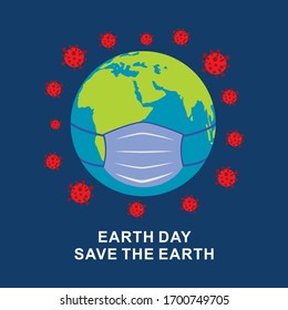Earth day. Vector illustration commemorating world earth day on April 22. United against the pandemic corona.