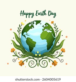 Earth Day Vector Illustration with Green Planet and Eco-Friendly Elements