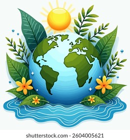 Earth Day Vector Illustration with Green Planet and Eco-Friendly Elements