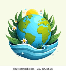 Earth Day Vector Illustration with Green Planet and Eco-Friendly Elements