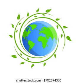 Earth Day vector Illustration with leaves around it with White Background