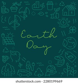 Earth day vector illustration. Line art style background design for Article, Web page, Banner, Poster, Print ad, etc.
