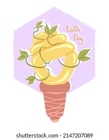 Earth Day. Vector illustration for postcards, stickers, posters. Energy saving light bulb. Ecology.