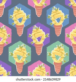 Earth Day. Vector illustration. Seamless Pattern. Dark background, wallpaper. Energy saving light bulb. Ecology.