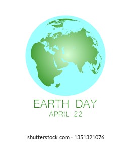 Earth day vector illustration. Simple design. 22 April. Vector green globe. World map