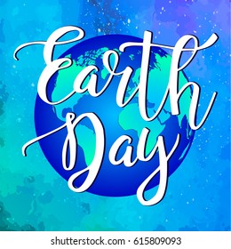 Earth Day. Vector illustration with the words and planet