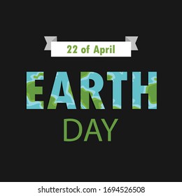 Earth day vector lettering isolated on black background. Hand drawn planet texture of letters.