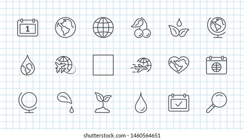 Earth Day Vector Line Icons Set. Editable Stroke. 32x32 Pixel Perfect