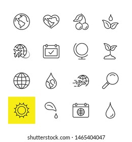 Earth Day Vector Line Icons Set. Editable Stroke. 32x32 Pixel Perfect