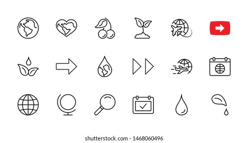 Earth Day Vector Line Icons Set. Editable Stroke. 32x32 Pixel Perfect