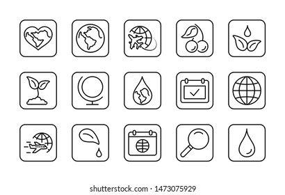 Earth Day Vector Line Icons Set. Editable Stroke. 32x32 Pixel Perfect