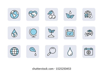 Earth Day Vector Line Icons Set. Editable Stroke. 32x32 Pixel Perfect