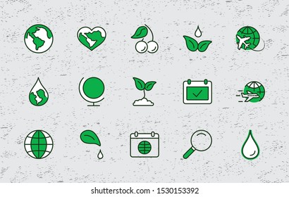 Earth Day Vector Line Icons Set. Editable Stroke. 32x32 Pixel Perfect