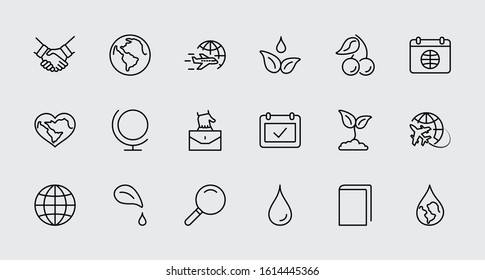 Earth Day Vector Line Icons Set. Editable Stroke. 32x32 Pixel Perfect
