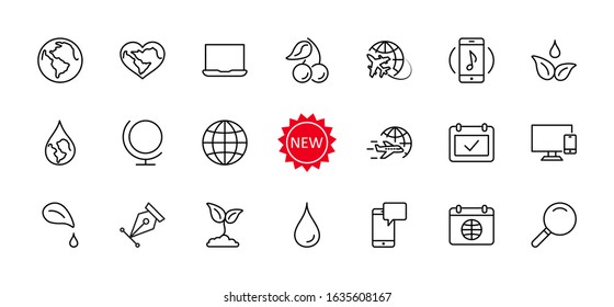 Earth Day Vector Line Icons Set. Editable Stroke. 32x32 Pixels