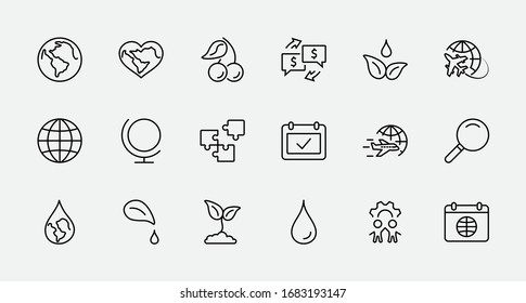 Earth Day Vector Line Icons Set. Editable Stroke. 32x32 Pixels