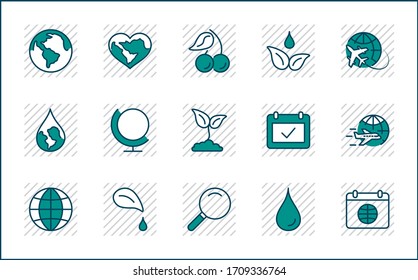 Juego de iconos de línea del vector del Día de la Tierra. Trazo editable. Perfecto para 32 x 32 píxeles