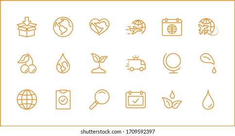Earth Day Vector Line Icons Set. Editable Stroke. 32x32 Pixels