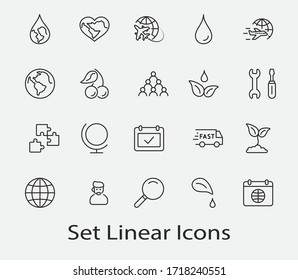 Earth Day Vector Line Icons Set. Editable Stroke. 32x32 Pixels