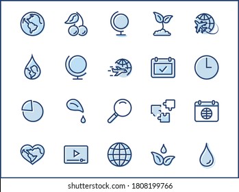 Earth Day Vector Line Icons Set. Editable Stroke. 32x32 Pixel Perfect