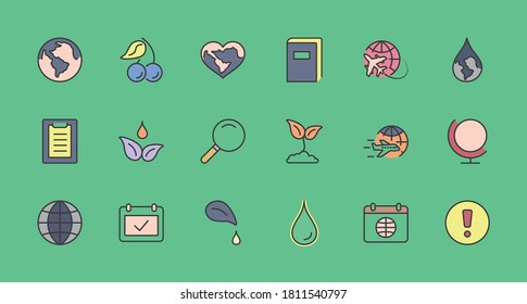 Earth Day Vector Line Icons Set. Editable Stroke. 32x32 Pixel Perfect