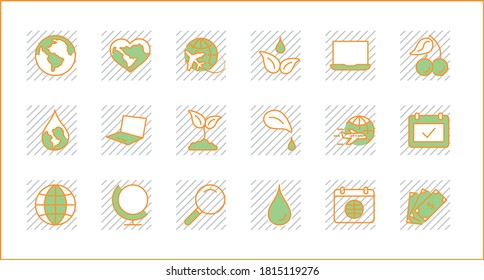 Earth Day Vector Line Icons Set. Editable Stroke. Pixel Perfect