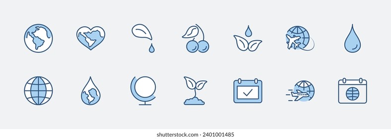 Earth Day Vector Line Icons Set. Bearbeitbarer Stroke. 32 x 32 Pixel perfekt