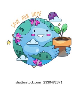 Afiche vectorial del Día de la Tierra con el globo. Ilustración de vacaciones ecológicas o carteles de ecología. Signo de futuro ecológico y ambiental. Energía renovable y cuidado de la tierra, medio ambiente biológico, tema del hogar