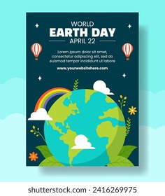 Earth Day Vertical Poster Flat Cartoon Hand Drawn Templates Background Illustration