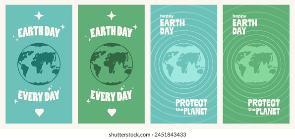 Earth Day Vertical Posters, Illustration Set, Concept with Globe and Copy Space for graphic and web design, presentation, marketing and outdoor prints. International Earth Day, Environmental Care