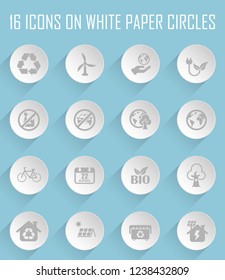 earth day web icons on white paper circles