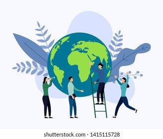 Earth day with world, eco friendly concept, vector illustration