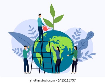 Earth day with world, eco friendly concept, vector illustration