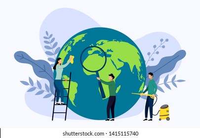 Earth day with world, eco friendly concept, vector illustration