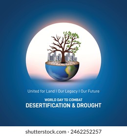 Día de la Tierra o Día Mundial del Medio Ambiente, concepto de lucha contra la desertificación y la sequía. El cambio climático y el calentamiento global. Guardar Nuestro planeta, proteja la naturaleza verde. Árbol vivo y seco en el globo en la mano.