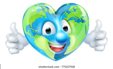 An earth day world globe thumbs up mascot heart cartoon character