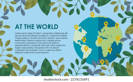 Earth Day at the world. International Mother Earth Day. Planet earth or world globe with oceans. Environmental problems and environmental protection. World map. Vector illustration. Caring for Nature