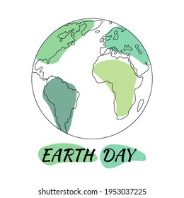 Earth Day.Banner Earth Day. Line art,Hand drawn earth planet.World saving,protection family and environment concept.Globe pollution,contemporary world.World map line art.