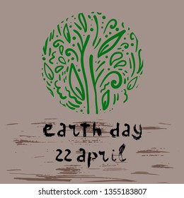 Earth day.Vector illustration,doodle and hand drawn lettering on textured beige background, great design for any purposes.