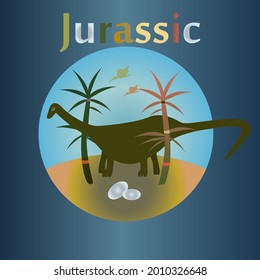 Earth development. Jurassic period in the history of the Earth. Dinosaurs. Warm tropical climate. 