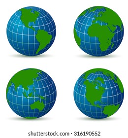 Earth from different angles map with  shadow