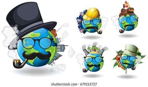 Earth with different constructions on it illustration