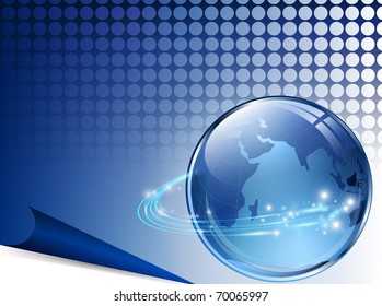 earth with digital fibers over blue grid