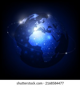 Earth digital globalization with blue background. internet and technology concept.