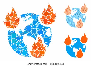 Earth disasters composition of rugged elements in variable sizes and color hues, based on Earth disasters icon. Vector abrupt elements are combined into composition.