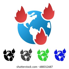 Earth Disasters flat vector illustration. Colored earth disasters gradiented, gray, black, blue, green icon versions. Flat icon style for graphic design.