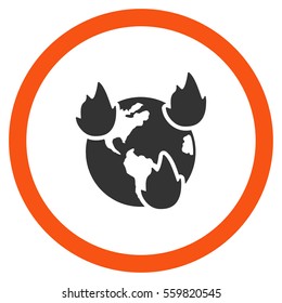 Earth Disasters vector bicolor rounded icon. Image style is a flat icon symbol inside a circle, orange and gray colors, white background.